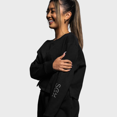 In the Black Cropped Crew Neck Sweatshirt - SGH Apparel